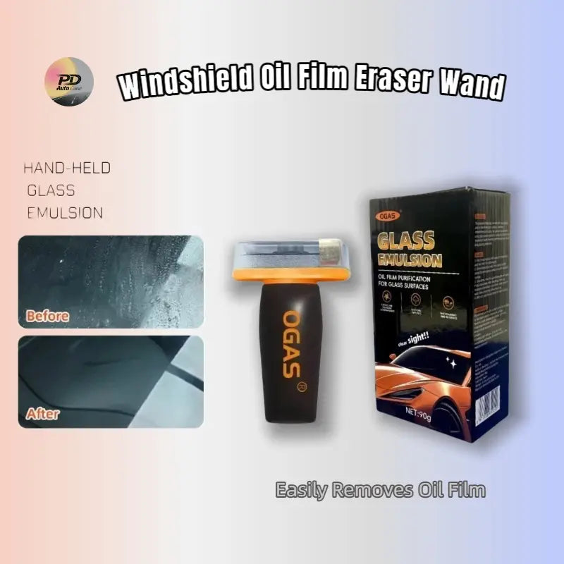 Wipe & Wipeghss Transhcen-Windshield Oil Film Eraser Wand - All-In-One Pro Kit with Glass Cleaning Emulsion Formula and Sponge - the Ultimate Streak-Free Solution to Prep for Rain Repellents Remover Brush Polish Shine