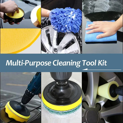 Auto Interior Detailing Kit - Drill Scrubber & Detailing Brush Set with AC Vents Polisher Microfiber Towels for Car Cleaning