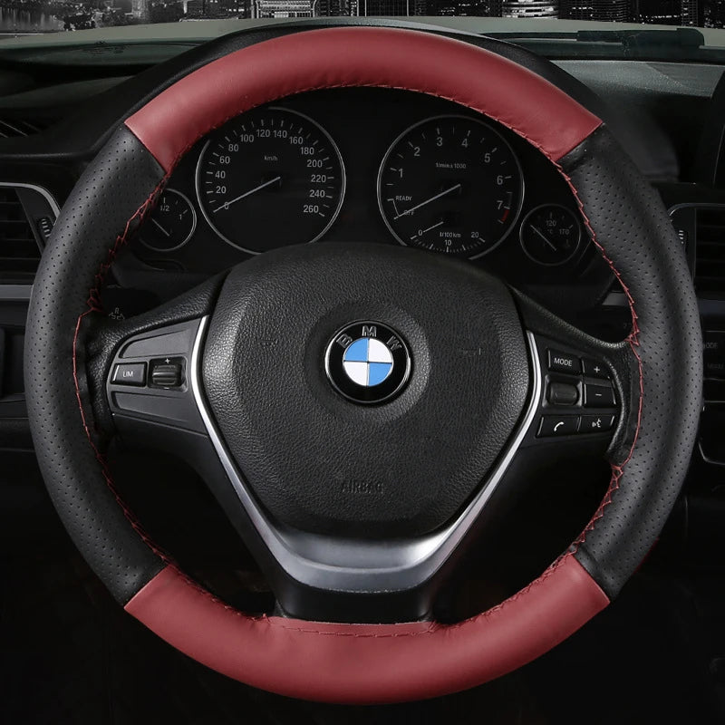 DIY Soft Fiber Leather Car Steering Wheel Cover 38Cm Steering Wheel Cover with Needles and Thread Auto Interior Accessories