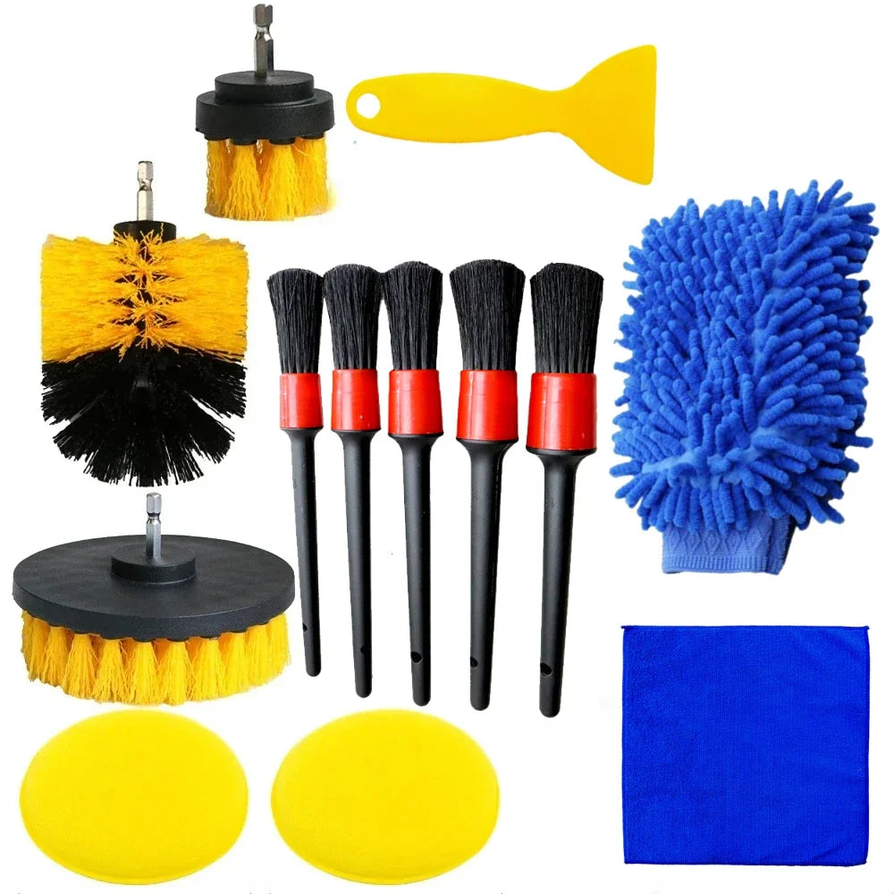 Auto Interior Detailing Kit - Drill Scrubber & Detailing Brush Set with AC Vents Polisher Microfiber Towels for Car Cleaning