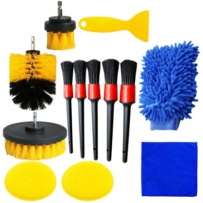 Auto Interior Detailing Kit - Drill Scrubber & Detailing Brush Set with AC Vents Polisher Microfiber Towels for Car Cleaning