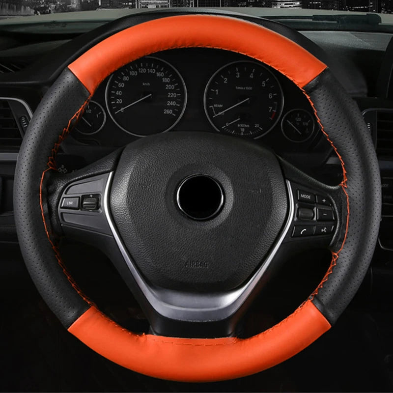 DIY Soft Fiber Leather Car Steering Wheel Cover 38Cm Steering Wheel Cover with Needles and Thread Auto Interior Accessories
