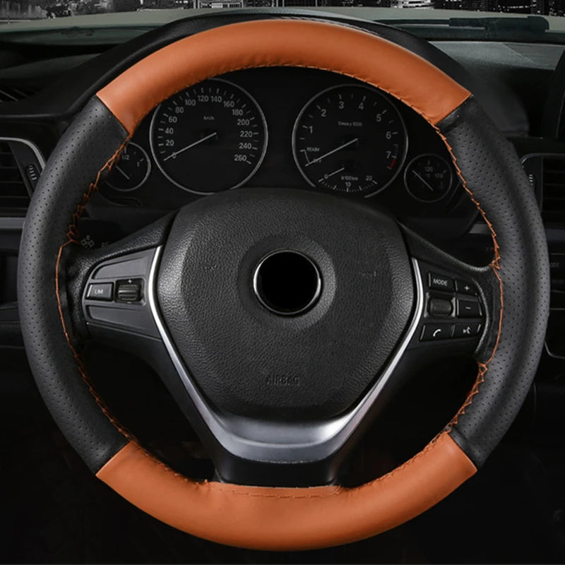 DIY Soft Fiber Leather Car Steering Wheel Cover 38Cm Steering Wheel Cover with Needles and Thread Auto Interior Accessories