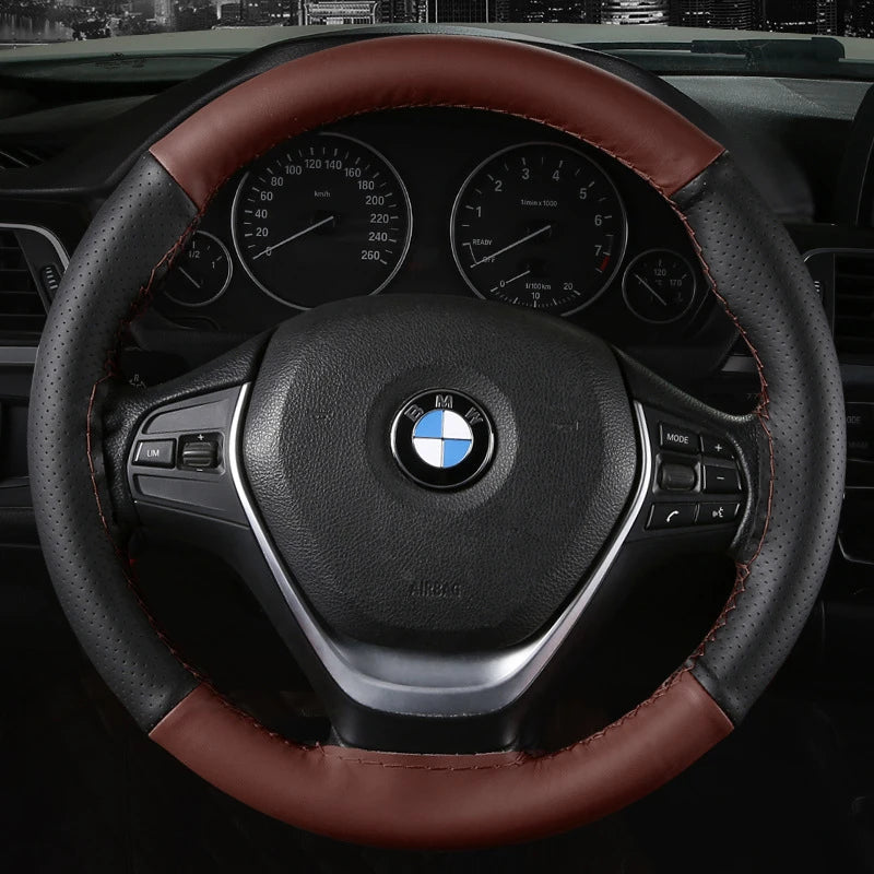 DIY Soft Fiber Leather Car Steering Wheel Cover 38Cm Steering Wheel Cover with Needles and Thread Auto Interior Accessories