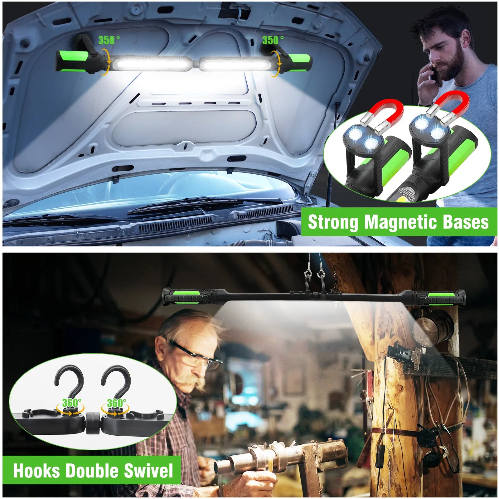 【Fathersdaygift】Linkax Rechargeable 2400LM USB Work Light Bar for Mechanics, 4400Mah Battery, Hooks & Magnetic Attachment, LED Car Lights, Vehicle Accessories for Car & Garage Repair Tools, Tools and Gadgets, Car Accessories