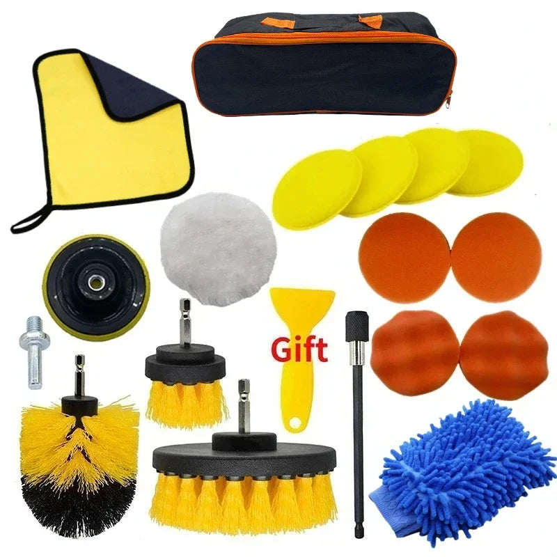 Auto Interior Detailing Kit - Drill Scrubber & Detailing Brush Set with AC Vents Polisher Microfiber Towels for Car Cleaning