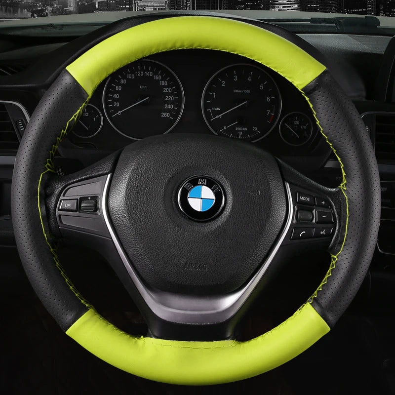 DIY Soft Fiber Leather Car Steering Wheel Cover 38Cm Steering Wheel Cover with Needles and Thread Auto Interior Accessories