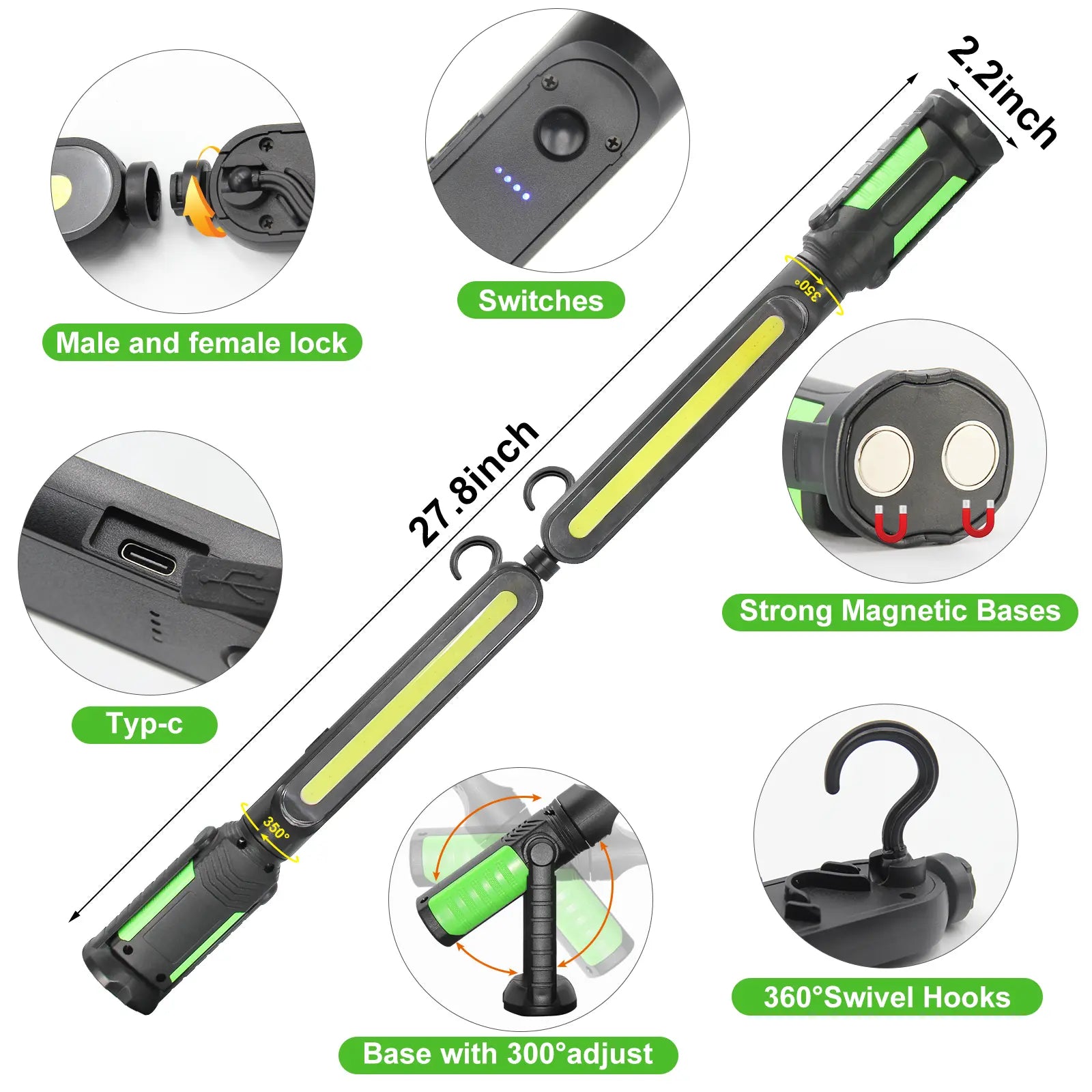 【Fathersdaygift】Linkax Rechargeable 2400LM USB Work Light Bar for Mechanics, 4400Mah Battery, Hooks & Magnetic Attachment, LED Car Lights, Vehicle Accessories for Car & Garage Repair Tools, Tools and Gadgets, Car Accessories
