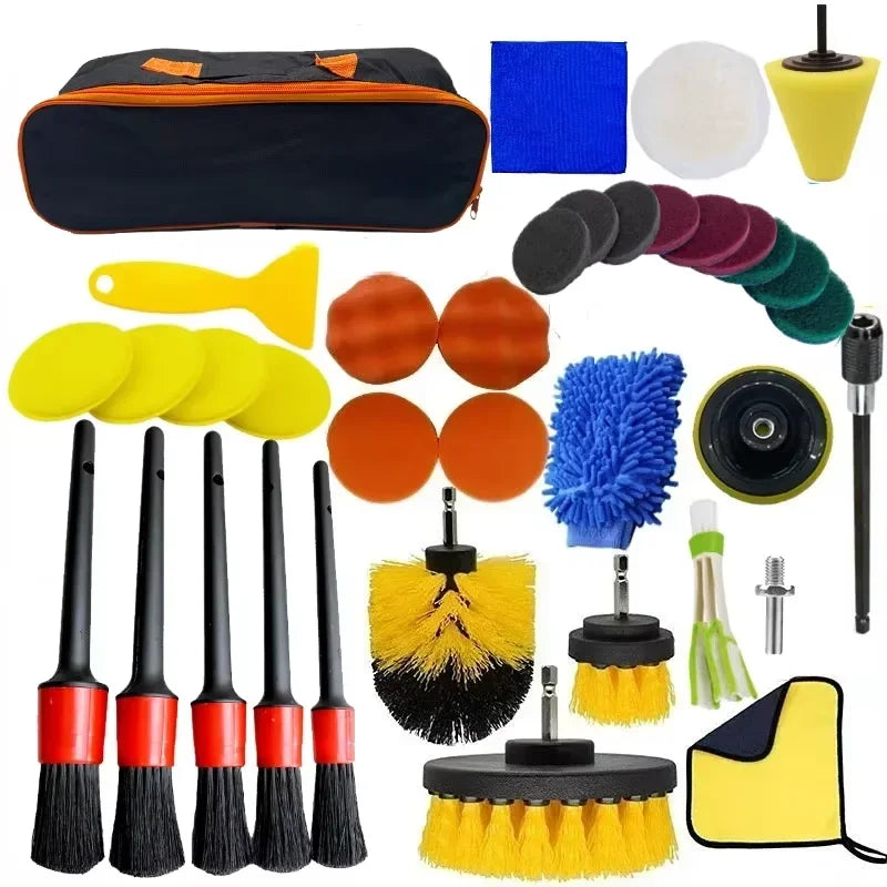 Auto Interior Detailing Kit - Drill Scrubber & Detailing Brush Set with AC Vents Polisher Microfiber Towels for Car Cleaning