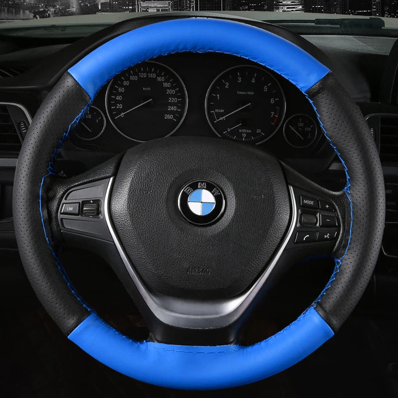 DIY Soft Fiber Leather Car Steering Wheel Cover 38Cm Steering Wheel Cover with Needles and Thread Auto Interior Accessories