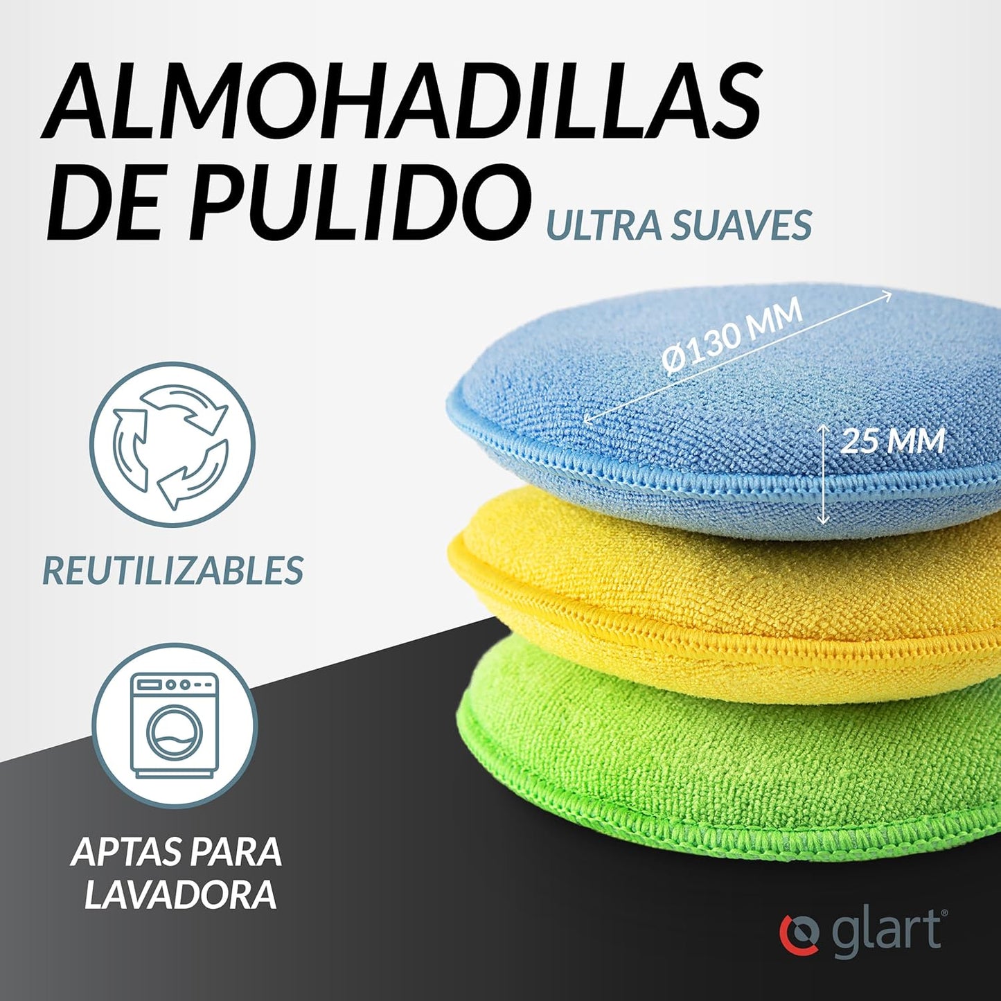 43PP Set De 3 Esponjas De Pulido Para Coche En Microfibra, 130X25Mm - Aplicador De Cera Ideal Para Lacas, Limpiadores De Pintura, Autopulido Y Sellado De Lacas.