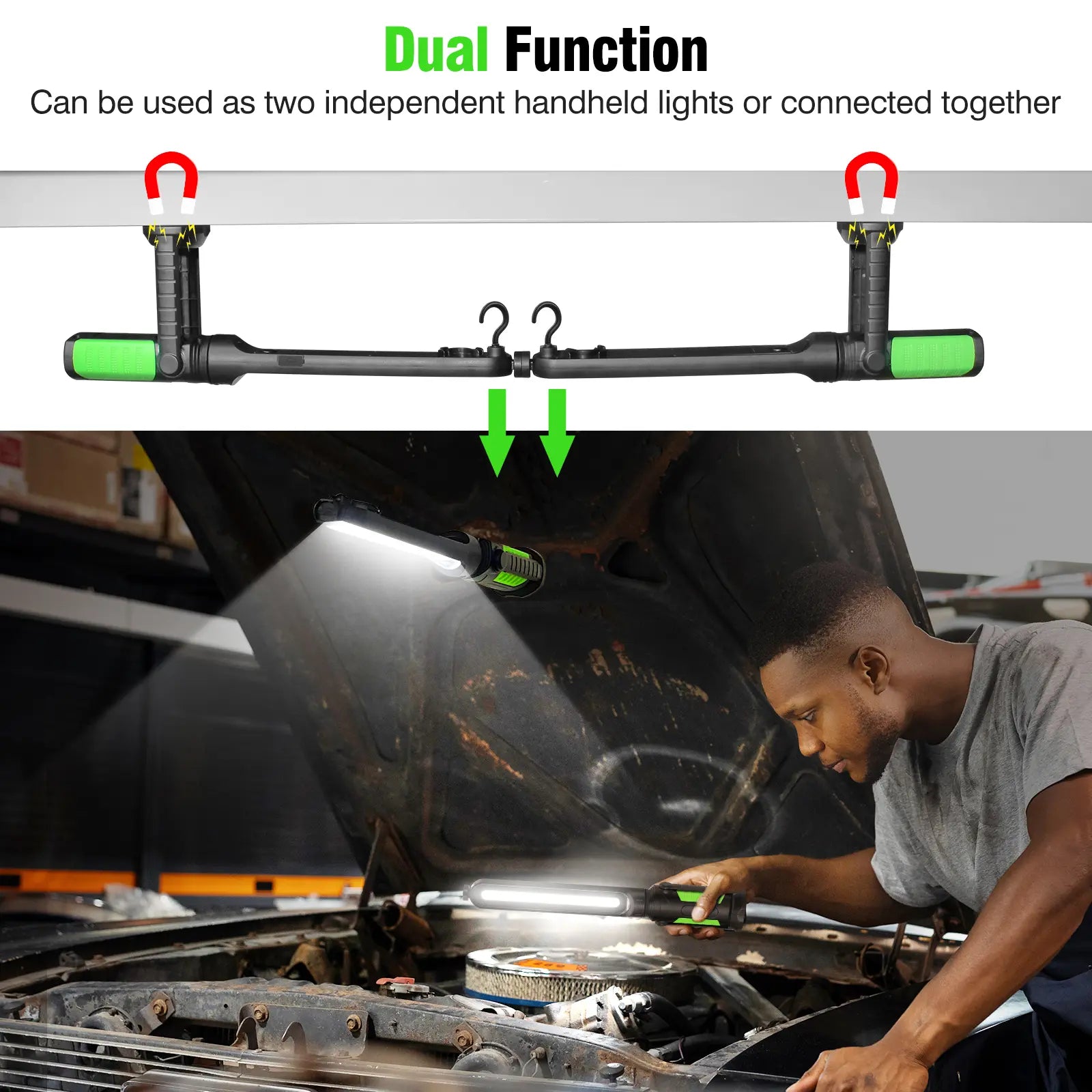 【Fathersdaygift】Linkax Rechargeable 2400LM USB Work Light Bar for Mechanics, 4400Mah Battery, Hooks & Magnetic Attachment, LED Car Lights, Vehicle Accessories for Car & Garage Repair Tools, Tools and Gadgets, Car Accessories