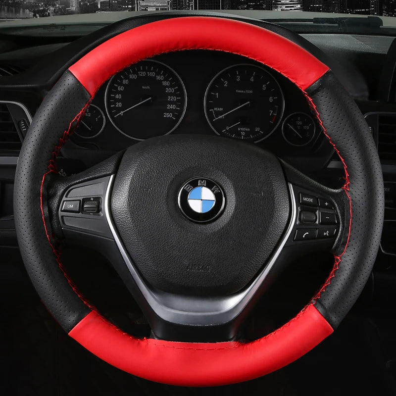 DIY Soft Fiber Leather Car Steering Wheel Cover 38Cm Steering Wheel Cover with Needles and Thread Auto Interior Accessories