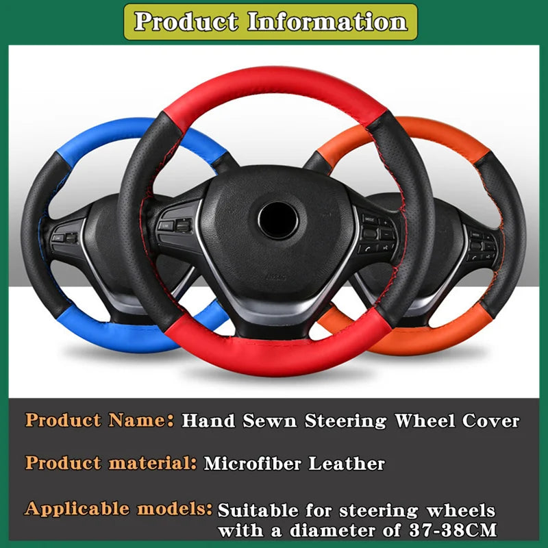 DIY Soft Fiber Leather Car Steering Wheel Cover 38Cm Steering Wheel Cover with Needles and Thread Auto Interior Accessories