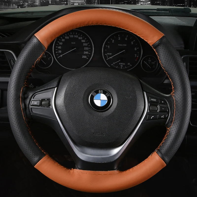 DIY Soft Fiber Leather Car Steering Wheel Cover 38Cm Steering Wheel Cover with Needles and Thread Auto Interior Accessories