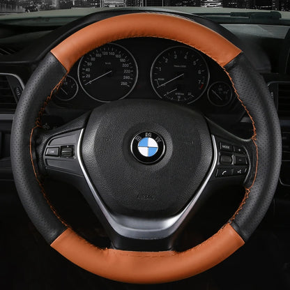 DIY Soft Fiber Leather Car Steering Wheel Cover 38Cm Steering Wheel Cover with Needles and Thread Auto Interior Accessories
