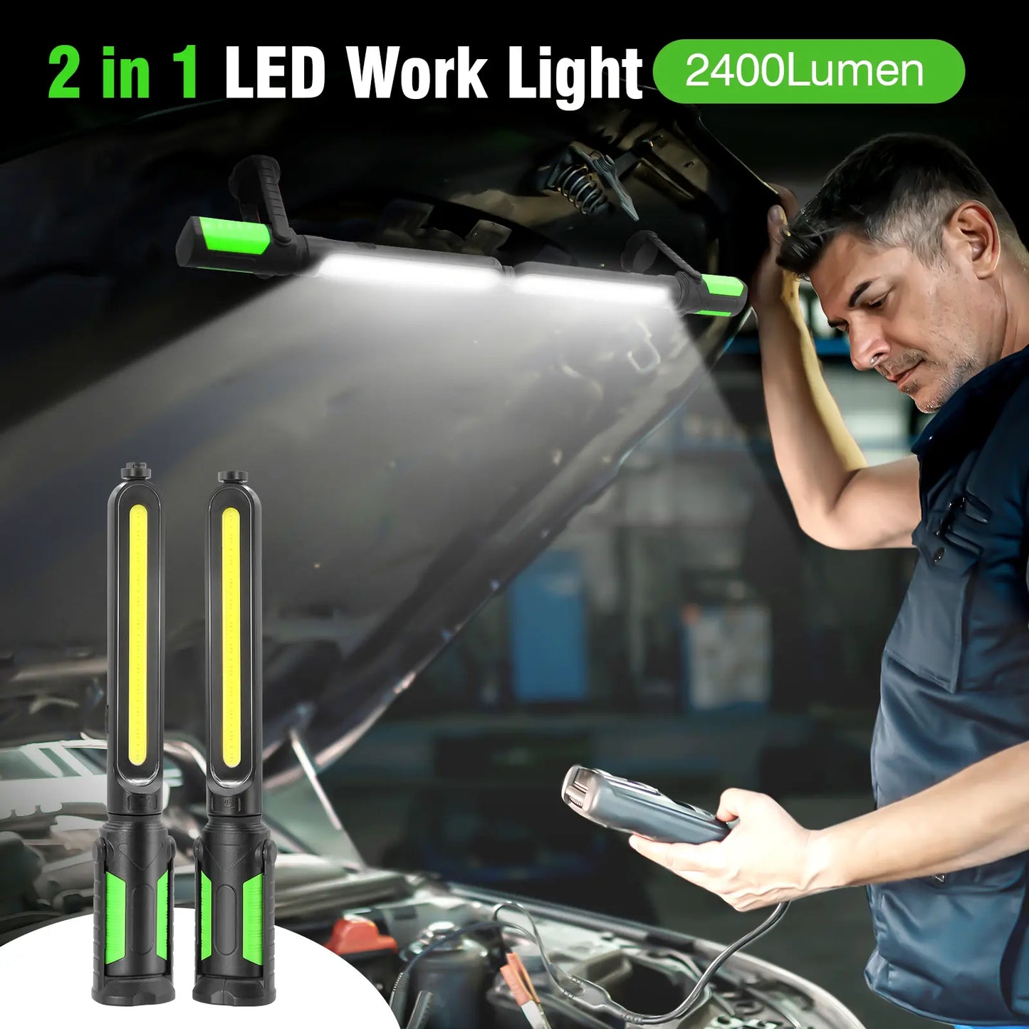 【Fathersdaygift】Linkax Rechargeable 2400LM USB Work Light Bar for Mechanics, 4400Mah Battery, Hooks & Magnetic Attachment, LED Car Lights, Vehicle Accessories for Car & Garage Repair Tools, Tools and Gadgets, Car Accessories