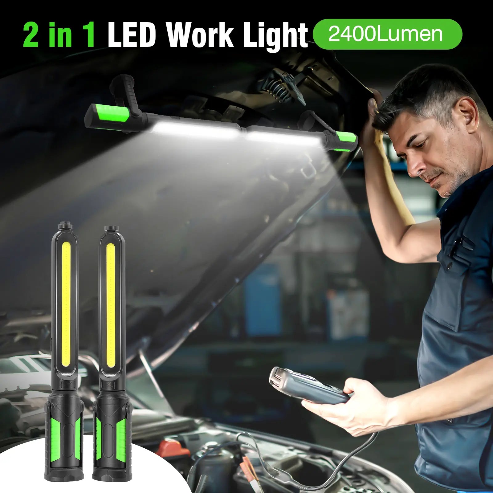 【Fathersdaygift】Linkax Rechargeable 2400LM USB Work Light Bar for Mechanics, 4400Mah Battery, Hooks & Magnetic Attachment, LED Car Lights, Vehicle Accessories for Car & Garage Repair Tools, Tools and Gadgets, Car Accessories