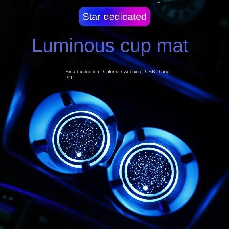 1PCS/2PCS/4PCS LED Cup Holder Lights for Car, Rechargeable 7 Color-Changing Light up Cup Holder Insert Coasters, Car Accessories for Teens