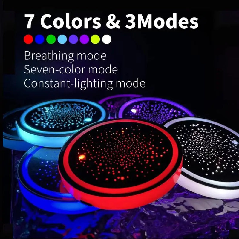 1PCS/2PCS/4PCS LED Cup Holder Lights for Car, Rechargeable 7 Color-Changing Light up Cup Holder Insert Coasters, Car Accessories for Teens