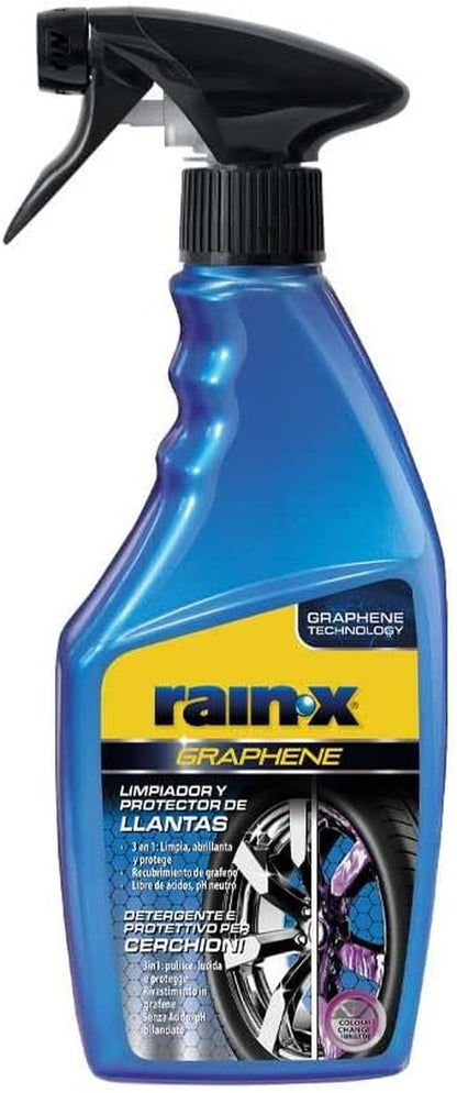 Rain-X Limpiador Y Protector De Grafeno Para Llantas – Brillo Duradero Y Escudo Antisuciedad – Fórmula Con Cambio De Color – Apto Para Todo Tipo De Llantas – 500 Ml