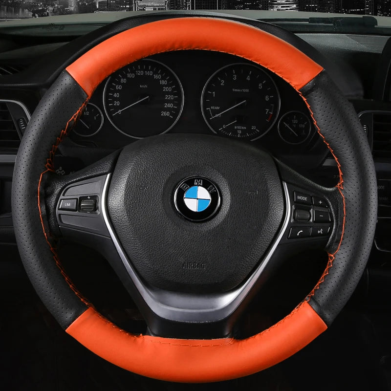 DIY Soft Fiber Leather Car Steering Wheel Cover 38Cm Steering Wheel Cover with Needles and Thread Auto Interior Accessories